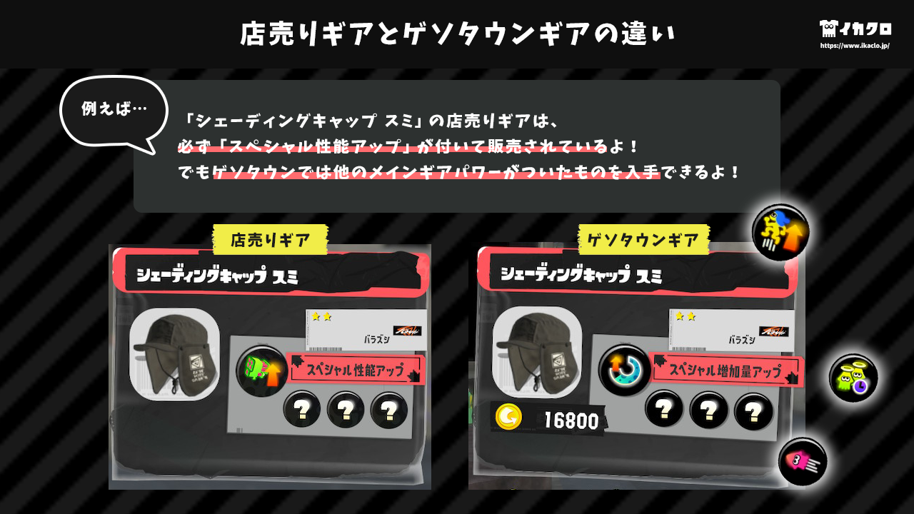 店売りギアとゲソタウンギアの違い
